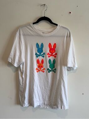 Psycho Bunny White Short-Sleeve Tee Neon Bunny Skull Graphics XL Streetwear